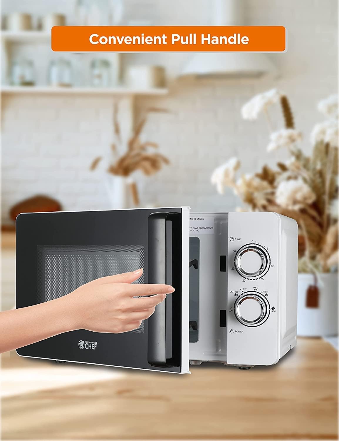 Commercial CHEF Small Microwave 0.7 Cu. Ft. Countertop Microwave with Mechanical Control, White Microwave with 6 Power Levels, Outstanding Portable Microwave with Convenient Pull Handle