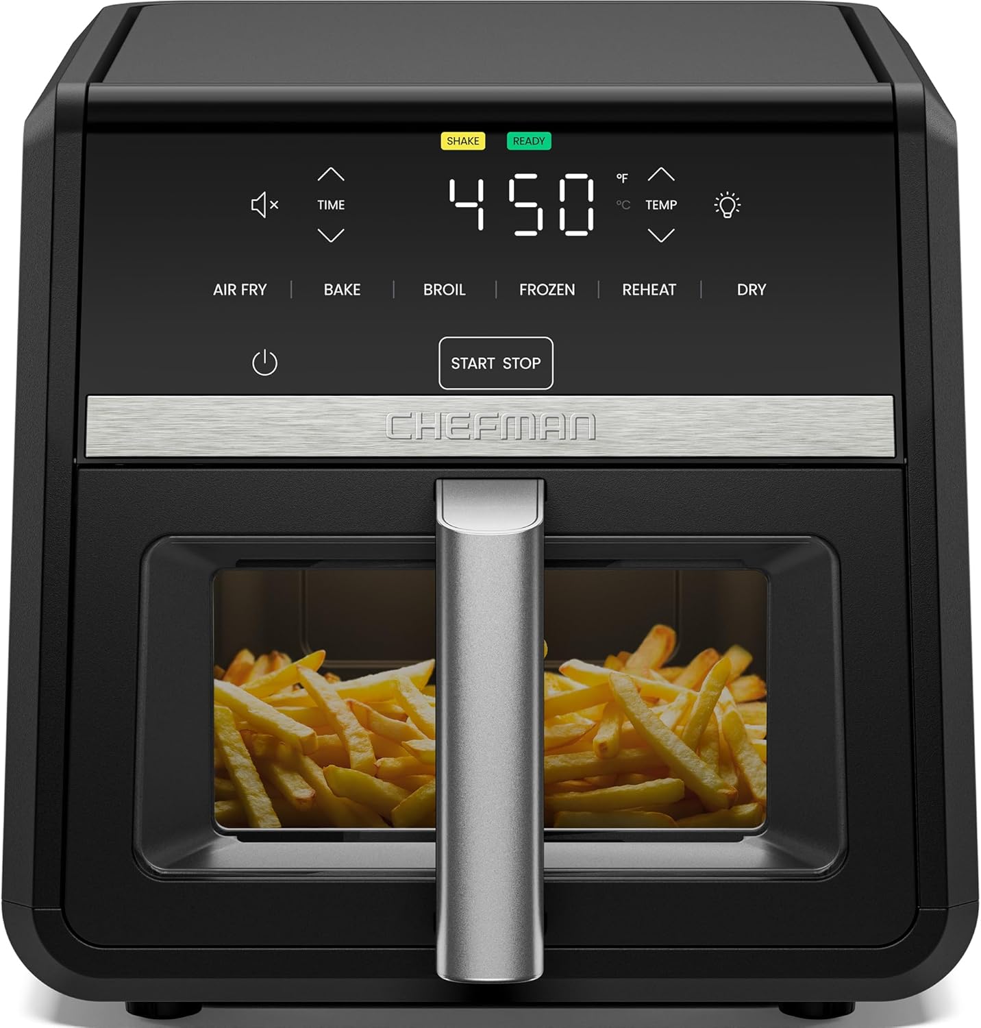 Chefman Air Fryer TurboFry 9-Qt, 6-in-1 High-Powered 450°F Cooking for Crispier French Fries, Chicken, and Onion Rings, XL Windowed Basket, Air Fry, Bake, Broil, Reheat, Dehydrate, Defrost – Black