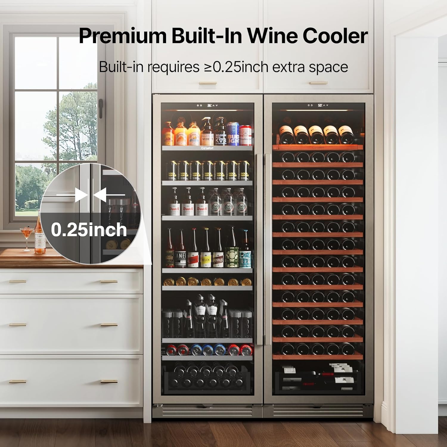 Ca'Lefort 48 Inch Wine and Beverage Fridge, 373 Can and 166 Bottle Wine Cooler Refrigerator, 34-65°F Fridge with Glass Door, 3 LED Built-in/Freestanding for Bar/Kitchen/Resterant (2 Pack Cooler)