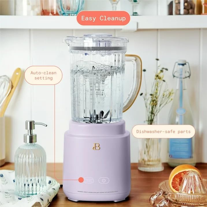 Beautiful PowerExact Blender System, Lavender Icing by Drew Barrymore – 700 W Motor, PrecisionSense, Touch Display, 50 oz Tritan Pitcher + 20 oz Cup with No-Drippy Sippy Lid