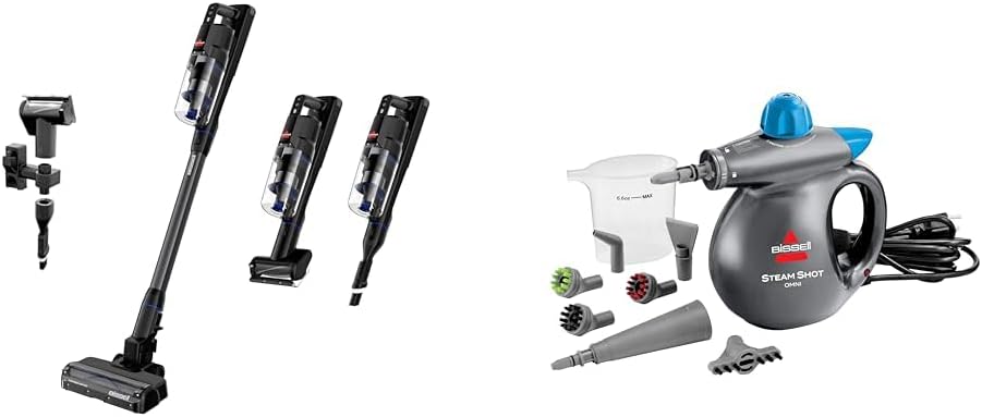 Bissell PowerClean FurGuard 280W Self-Standing Cordless Vacuum Steam Shot™ Omni Handheld Portable steam Cleaner for Tile, Grout, Windows, bathrooms, Kitchens, Includes 7 Tools