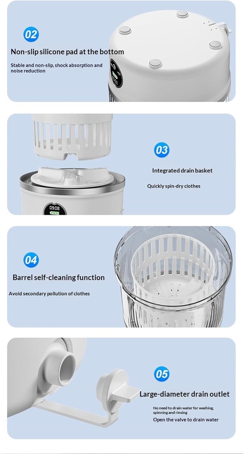 Portable Mini Washing Machine - 3L Travel Mini Washer And Dryer Combo, Laundry Machine Portable Washer And Dryer - For Home Apartment Dorm RV Travel Camping Small Clothes Underwear