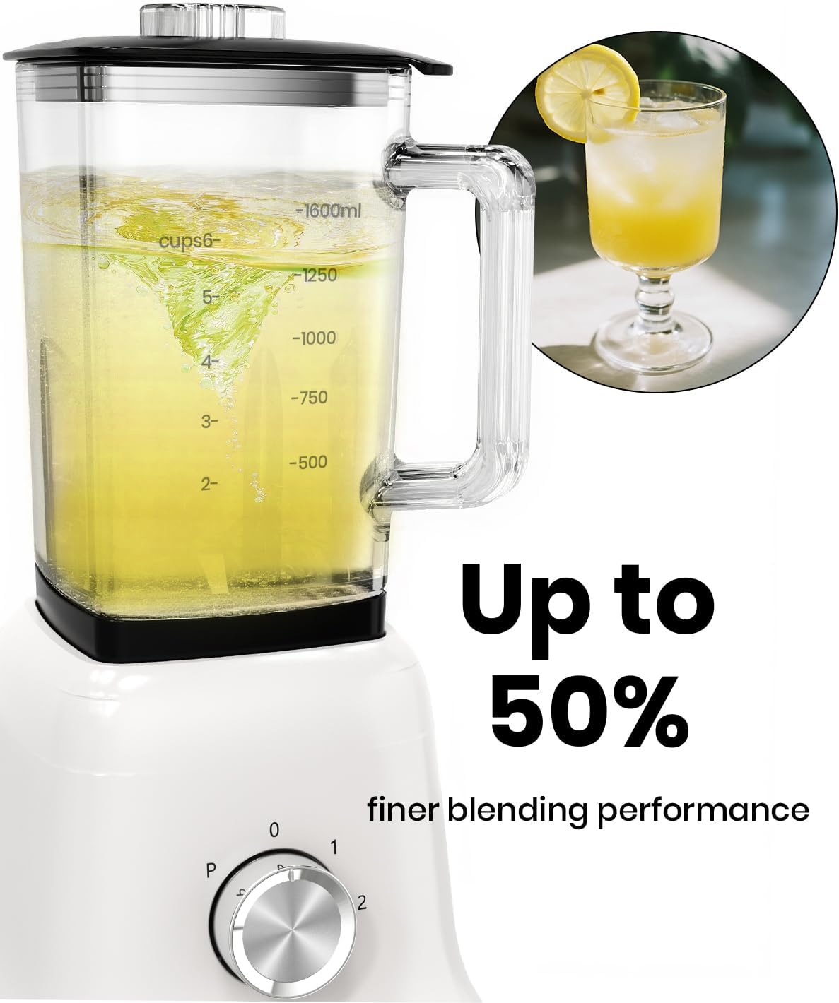 Professional Blender For Smoothies, 58 Oz Glass Jar, Glass Blender Including Puree & Crush Ice Functions, 750 Watts, With Portable Travel Cup B02 (Ceramic White)