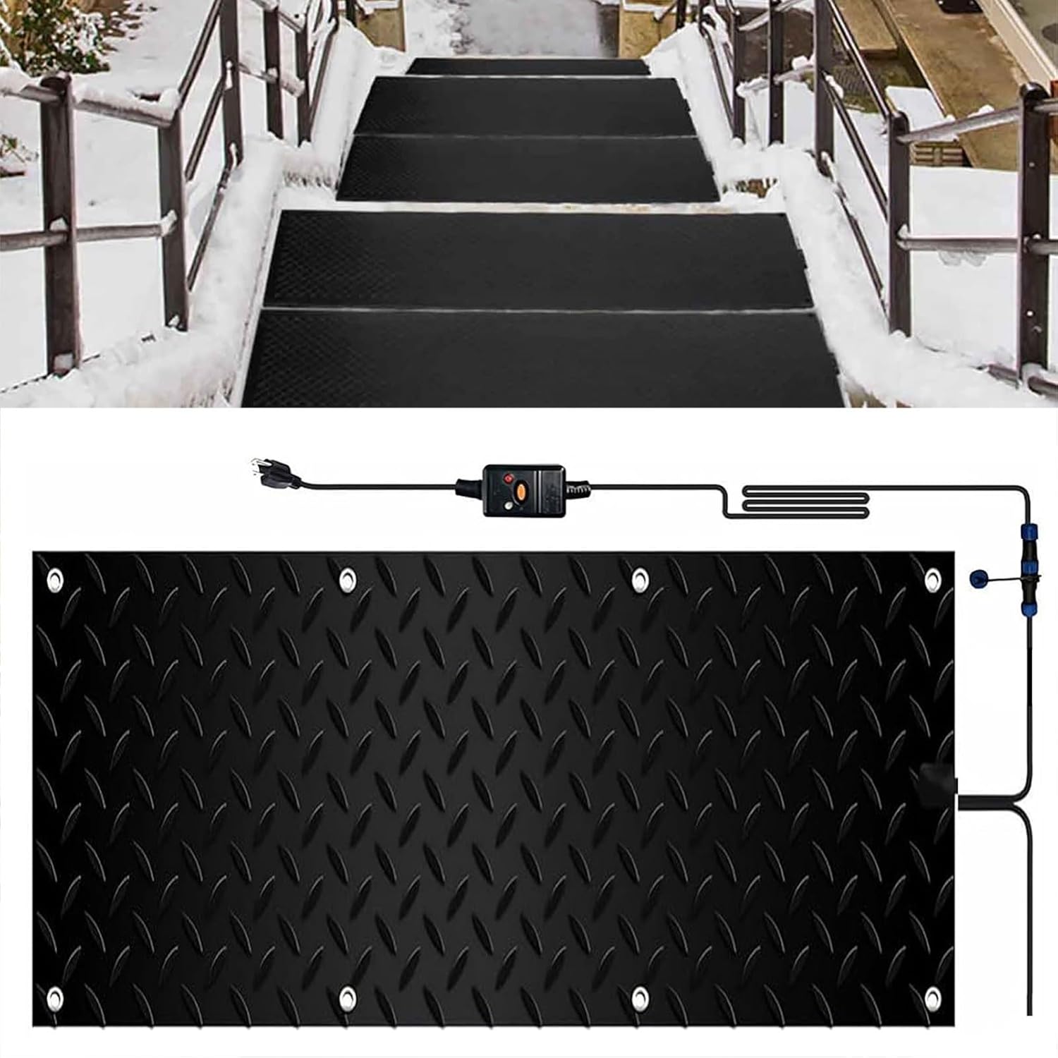 Heated Snow Melting Mats 1/2/3/4/5 pcs Outdoor Slip Proof Ice Heated Rubber Mat Heated Snow Melting Mats Driveway,Snow Melting Walkway Mat for Winter Snow Removal(1 Pcs,10x48in/(25.4x121.9 cm)