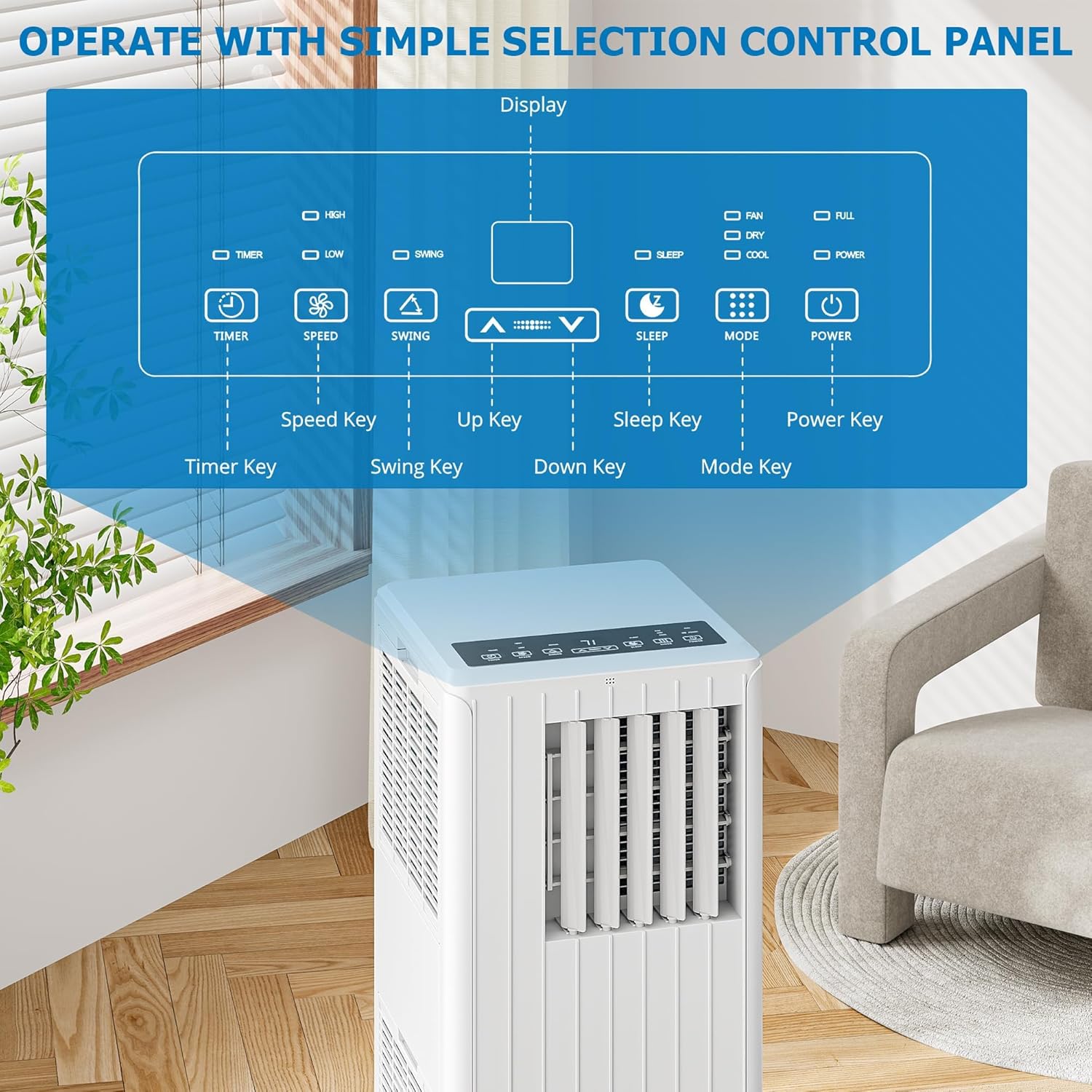 Portable Air Conditioners 8000 BTU, AC Units for Rooms with Casters, Remote Control & Sleep Mode,Fast Cooling 350 Sq.Ft,3-IN-1 Cooling,Dehumidifying,Fan for Rooms/Studios/Offices