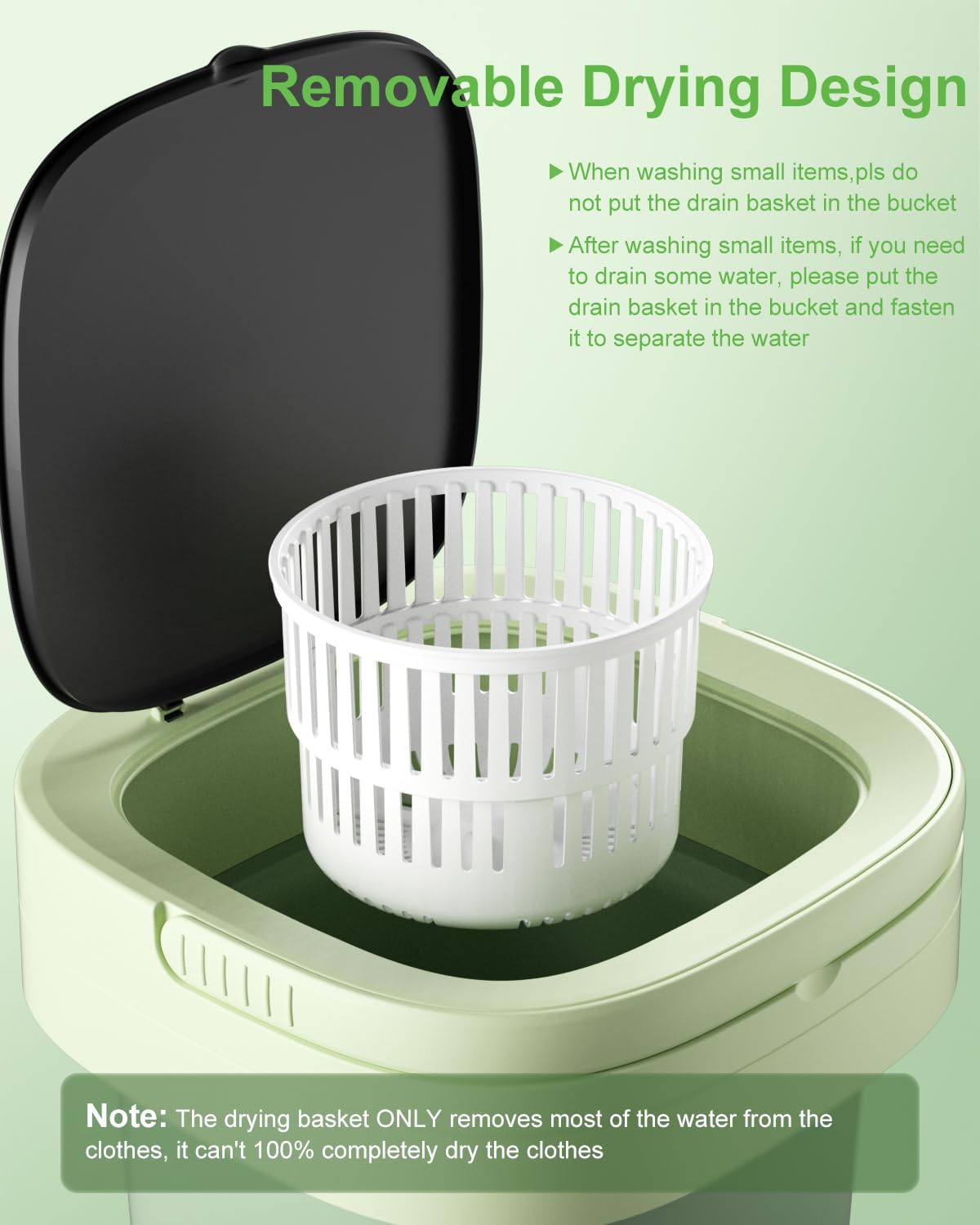 Portable Washing Machine,16L Laundry Washer with 3 Modes Deep Cleaning for Underwear,Baby Clothes,Shirt,Small Delicates. Mini Foldable Washer and Dryer Combo for Apartment,Hotel,Camp,RV,Travel(Green)