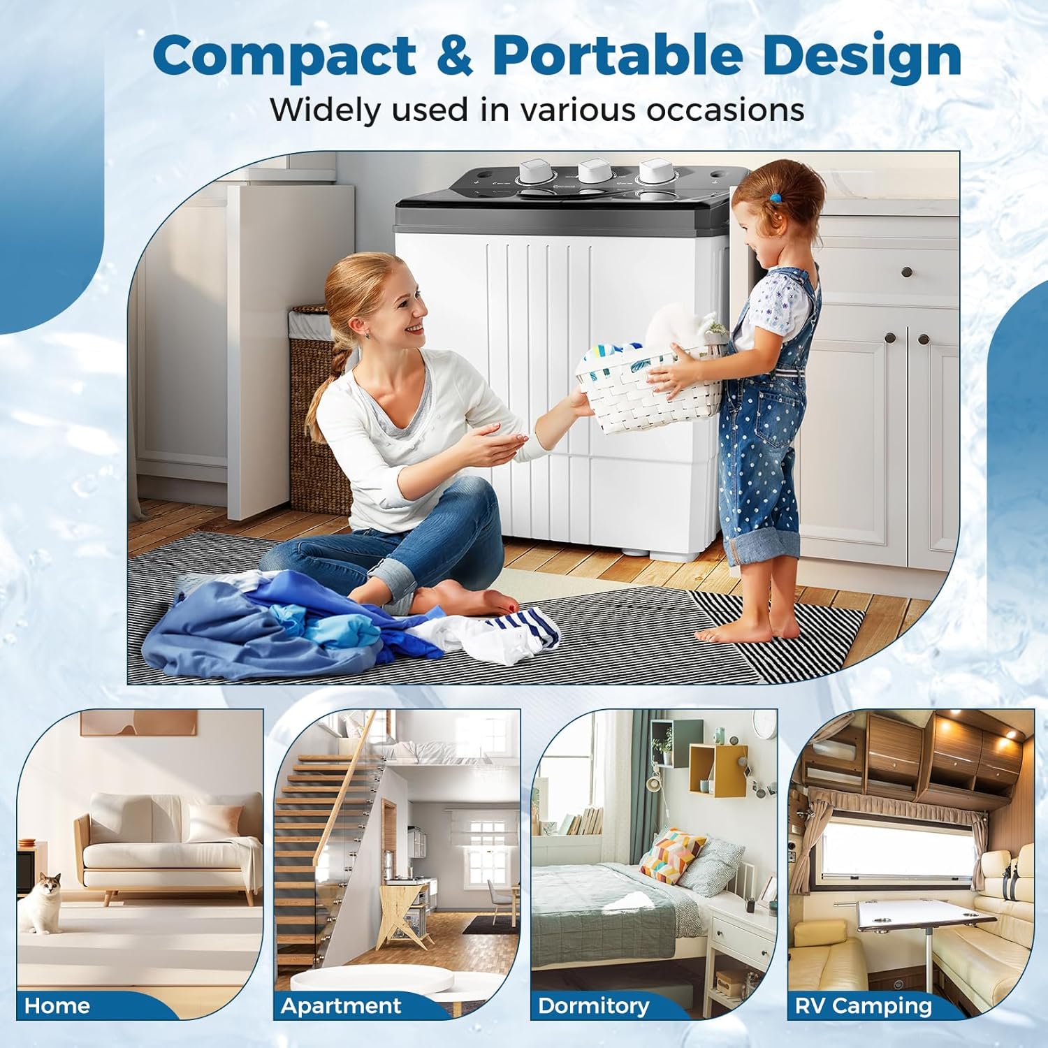 COSTWAY Portable Washing Machine, Twin Tub 20Lbs Capacity, Compact Laundry Washer(12Lbs) and Spinner(8Lbs), Durable Design for Apartment Dorm RV, Grey+White