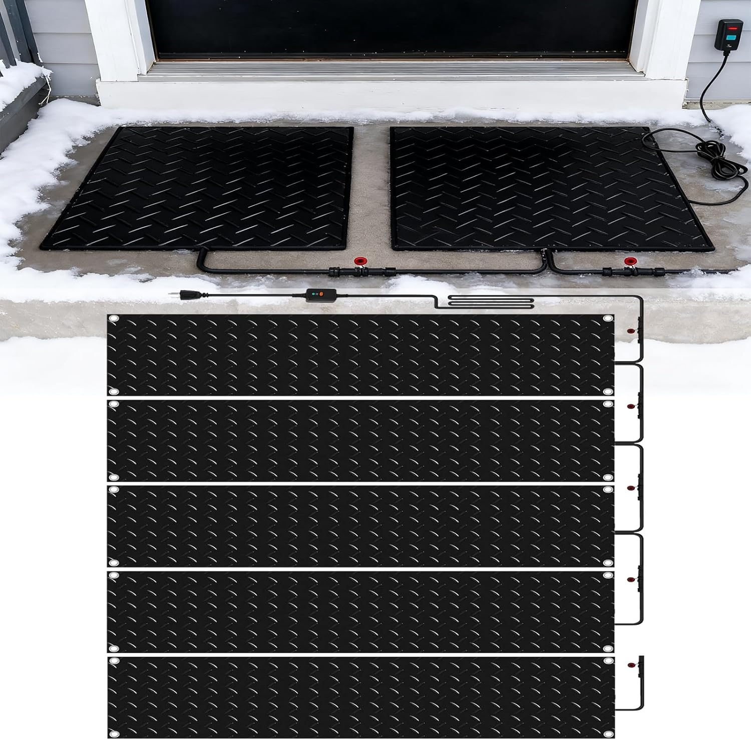 Heated Snow Melting Mats for Entrances/Stairs w/6 ft Cord, Outdoor Non-Slip Heated Outdoor Walkway Mat Heated Driveway Pad, Outdoor De-Icing Mat,Winter Removal and Ice Melt Product(5 Pcs,10IN x 48IN)