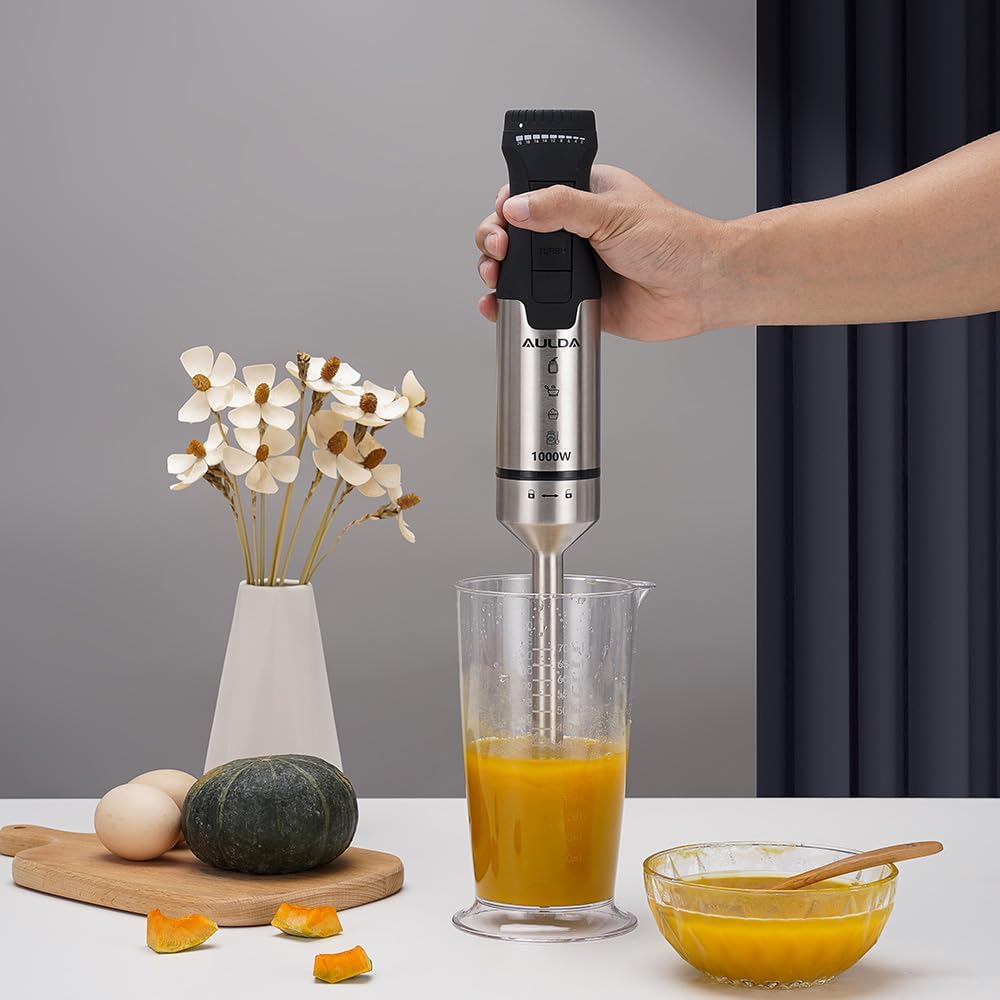 1000W 5-in-1 Immersion Hand Blender - 20 Speeds, Stainless Steel Stick Blender with Mixing Beaker, Chopper Bowl, Milk Frother, Egg Whisk for Smoothie, Baby Food, Sauces Red,Puree, Soup