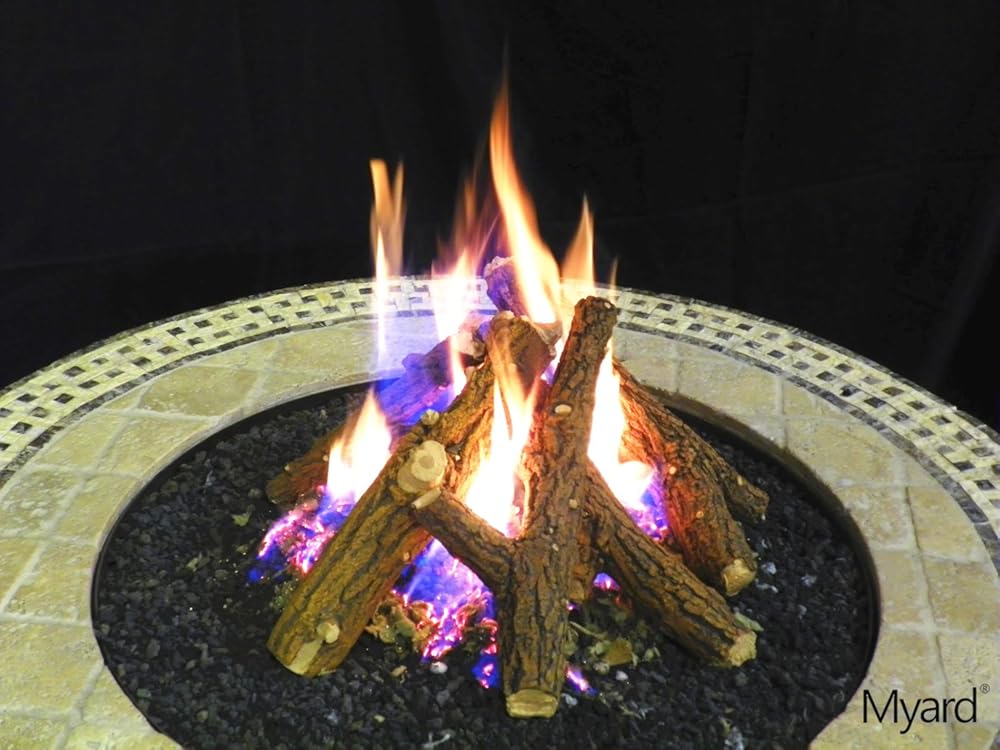 KIVA 7 Myard Country Oak Fire Gas Log Sticks (Logs+Hearth Kit+Propane Valve) for Propane Fireplace or Fire Pit