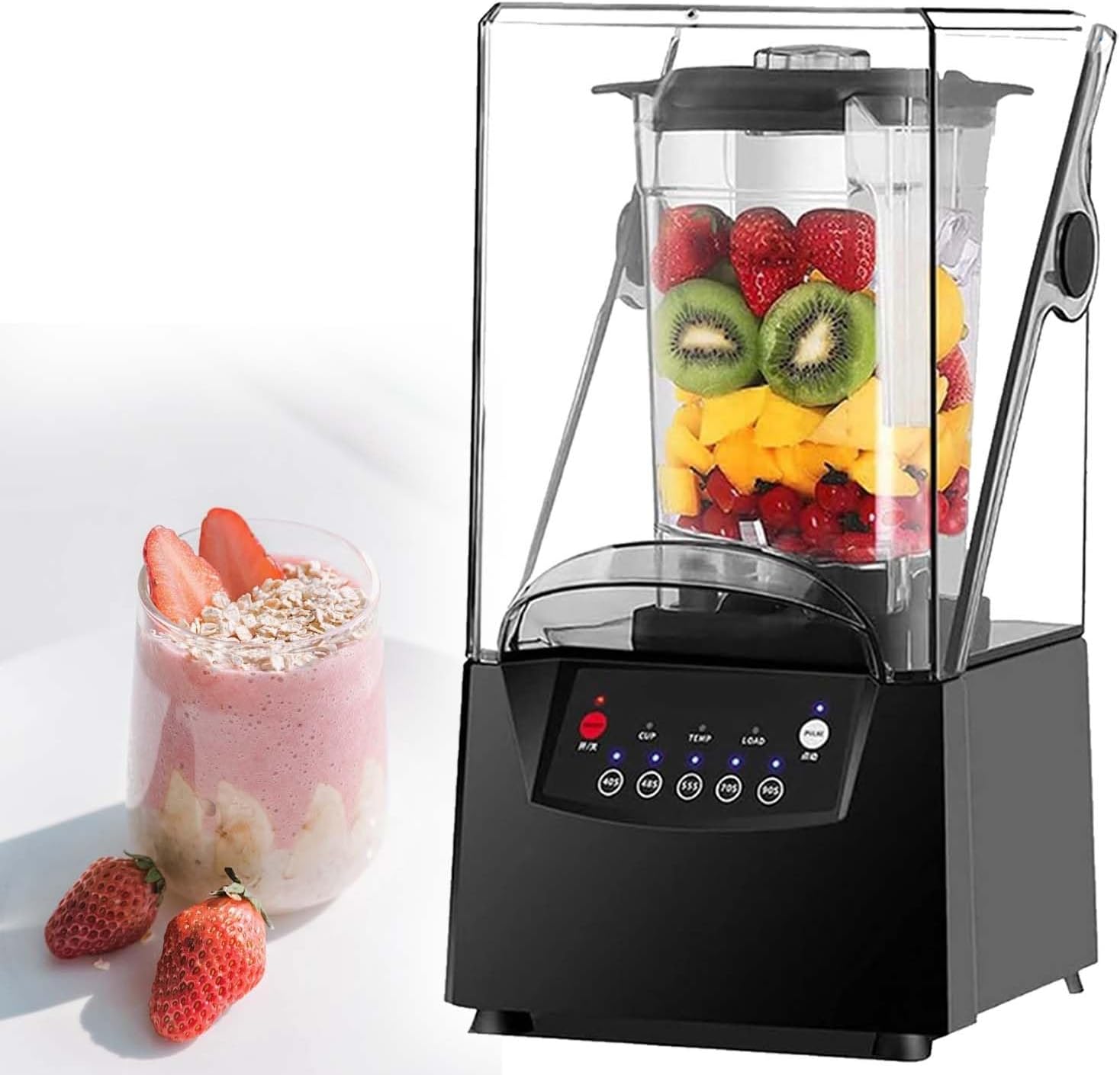2200W Heavy Duty Commercial Blender, Silent Smoothie Maker with Lid, 2L Capacity, 17000 RPM, Crushes Ice Nuts, Suitable for Cafes, Coffee Shops, Compact Size,200x210x580mm