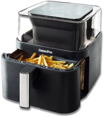 GreenPan Clearview Extra Large 7QT Air Fryer, 360° Clear Window, PFAS-Free Ceramic Nonstick Drawer and Tray, Heat to 400°F, 13-Presets, Shake Reminder, Keep Warm, Delay Start, Dishwasher Safe Parts