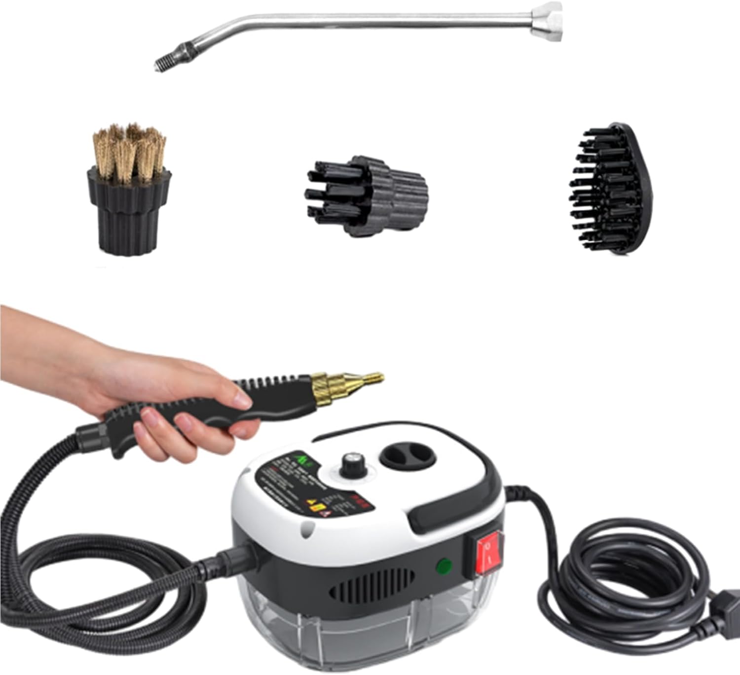 2500W Handheld High-Temperature Pressurized Steam Cleaner, 6 Gear Adjustable High Pressure Steamer With Extension Hose & Brushes, For Cleaning Grout, Tile, Car, Kitchen (White)