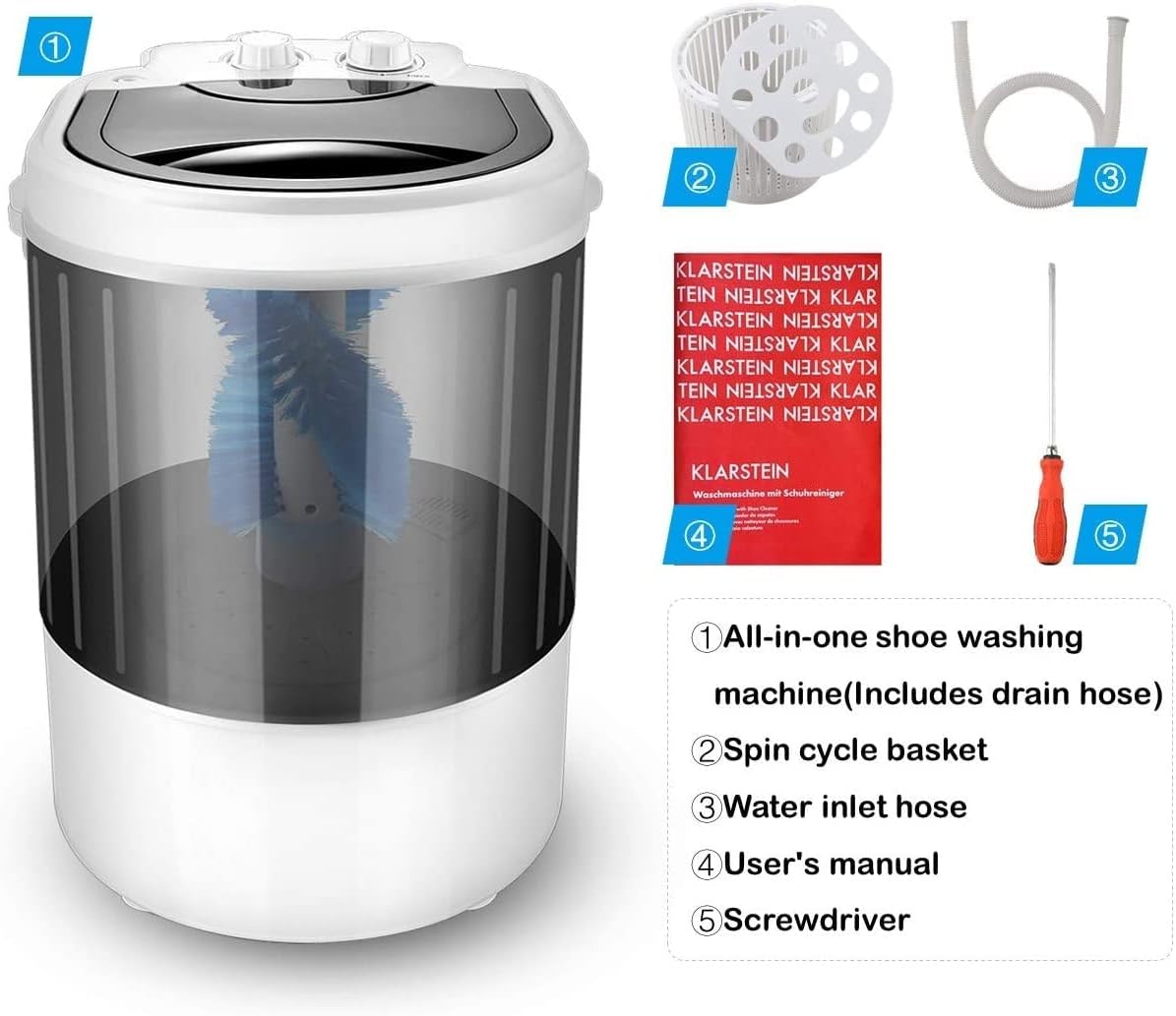 Portable Mini Washing Machine Wash Shoes Wash Clothes and Spin-dry, Semi-Automatic, 10 lbs Capacity,Mini Washer for Apartments Camping Dorms Business Trip College Rooms (Color : Black)