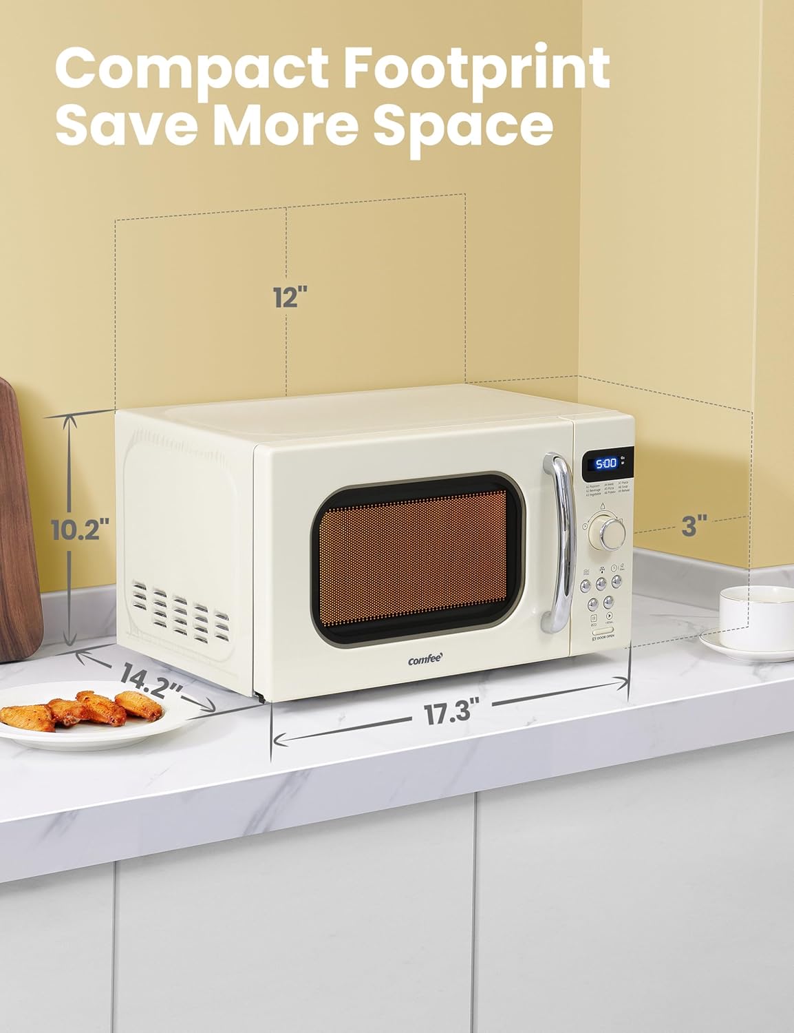 COMFEE' Retro Small Microwave Oven With Compact Size, 9 Preset Menus, Position-Memory Turntable, Mute Function, Countertop Perfect For Spaces, 0.7 Cu Ft/700W, Cream, AM720C2RA-A