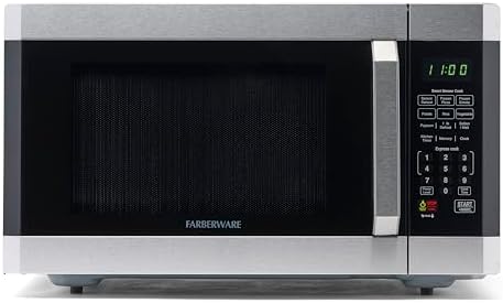 Farberware 1.6 Cu. Ft. Countertop Microwave Oven – 1100 Watts Power, Smart Sensor Auto Cook Settings, Defrost, Easy Clean and Child Safety Lock - Stainless