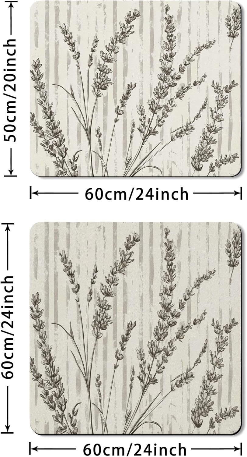Lavender Washer Dryer Top Protector Mat, Vintage Botanical Floral Laundry Machine Dust Covers, Elegant Anti-slip Waterproof Washer and Dryer Mats for Home 20x24 Inch