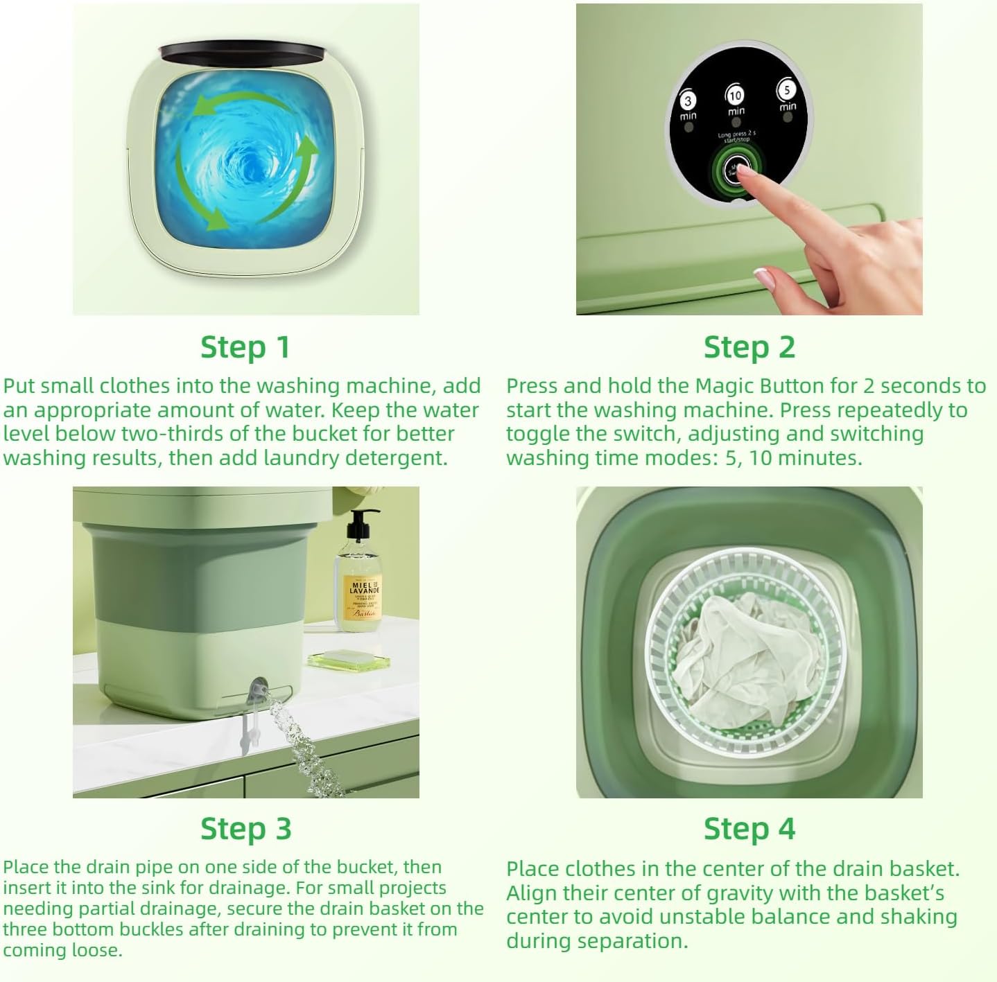 Portable Washing Machine,Mini Washer,16L Upgrade Mini Laundry Machine with Spin Basket,Deep Clean Baby Clothes,Underwear,Socks,Small Pet clothes; Ideal for RV, Dorm, Camping(Green)