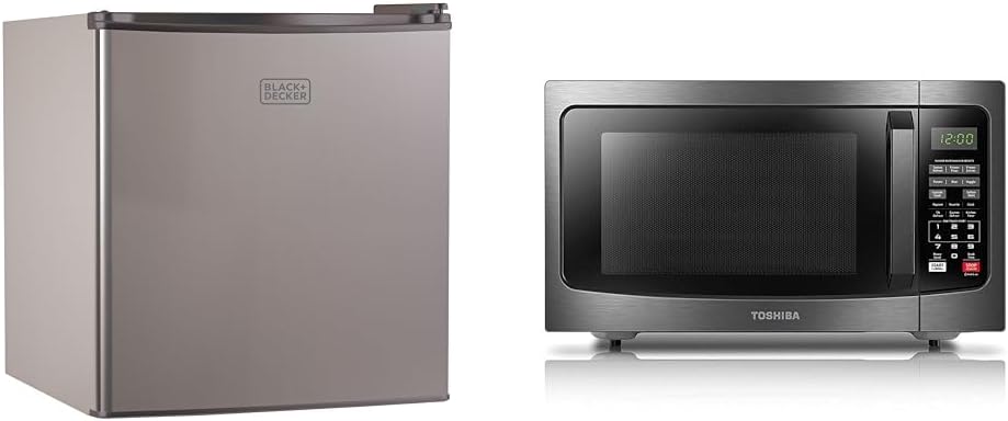 BLACK+DECKER 1.7 Cu Ft Compact Refrigerator & TOSHIBA 1.2 Cu Ft Countertop Microwave Oven Bundle