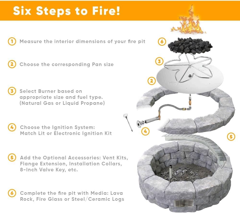 HPC Square Match Lit Fire Pit Burner Kit with 48x48-Inch Stainless Steel Burner and 54x54-Inch Flat Pan, Natural Gas, Polished Chrome, with Flange, Key, Valve, Flex Line and Fittings