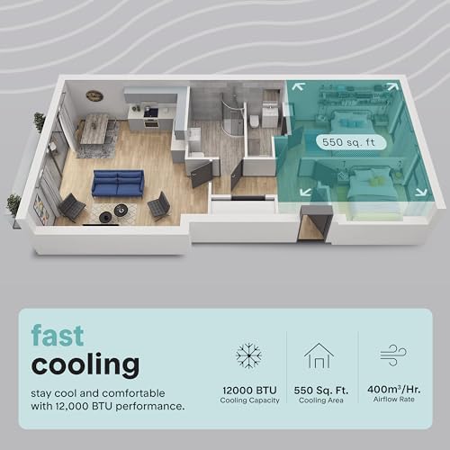 SereneLife Portable Air Conditioner, 12000 BTU Capacity (ASHRAE) Compact Home A/C Cooling Unit with Dehumidifier and Fan Modes, 380 Sq. Ft. Coverage, Includes Window Mount Kit (Black)