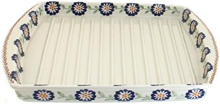 Blue Rose Polish Pottery - Yellow Peach Blossom Bacon Cooker - 10.25