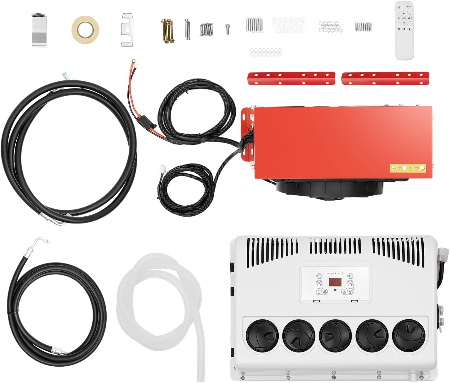 RV Air Conditioner, 12V DC Air Conditioner Unit Truck 11000 Btu RV Bus Excavator Agricultural Vehicle Construction Vehicle (Red)