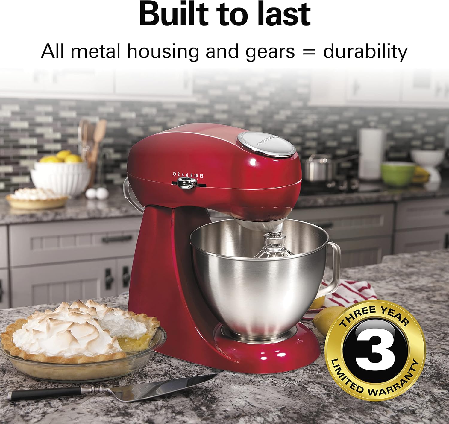 Hamilton Beach All-Metal 12-Speed Electric Stand Mixer, Tilt-Head, 4.5 Quarts, Pouring Shield, Red