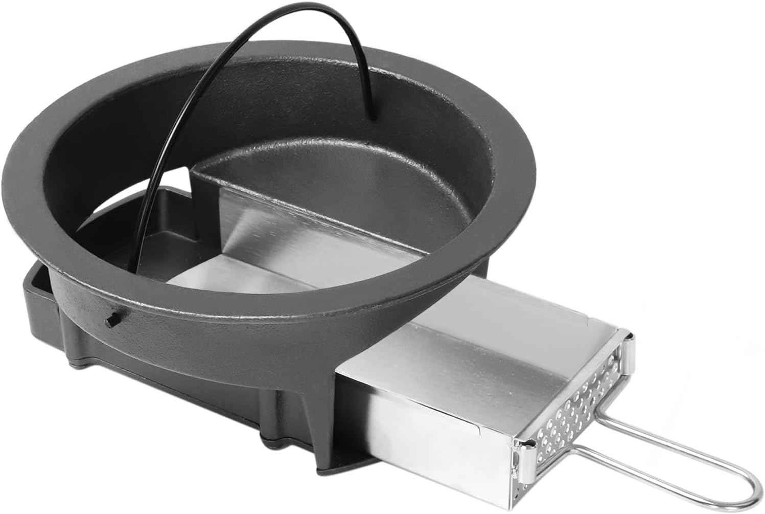 KAMaster 2 in 1 Cast Iron Ash Can Fit Kamado Grill Classic Joe,With Stainless Steel Slid Out Ash Drawer Remove Ash Easier,Ash Can With Foldable Handle Can Use With Fire Grate Or Charcoal Fire Basket