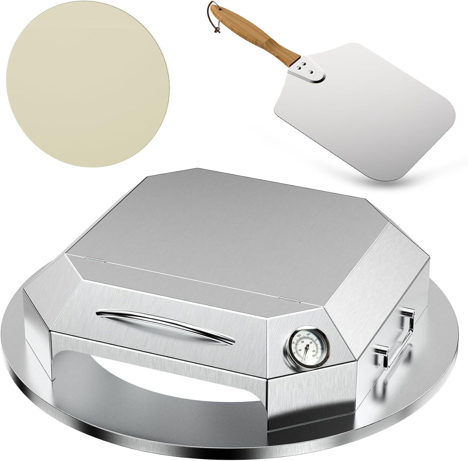 Onlyfire Stainless Steel Pizza Oven Kit for 22 Inch Charcoal Kettle Grilll - Outdoor Grill Top Pizza Oven Kit, Pizza Maker Tool Set Including Pizza Chamber, Pizza Stone, Pizza Peel and Thermometer