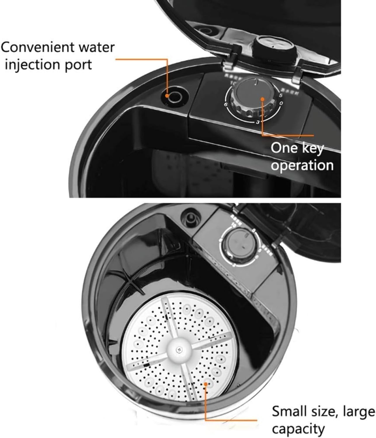 Compact Mini Washing Machine 4.5KG - Portable Laundry Washer with Drain Basket Spinner for Apartments, Camping, Dorms & RVs - Lightweight, Space-Saving, Easy to Use - White (Black)