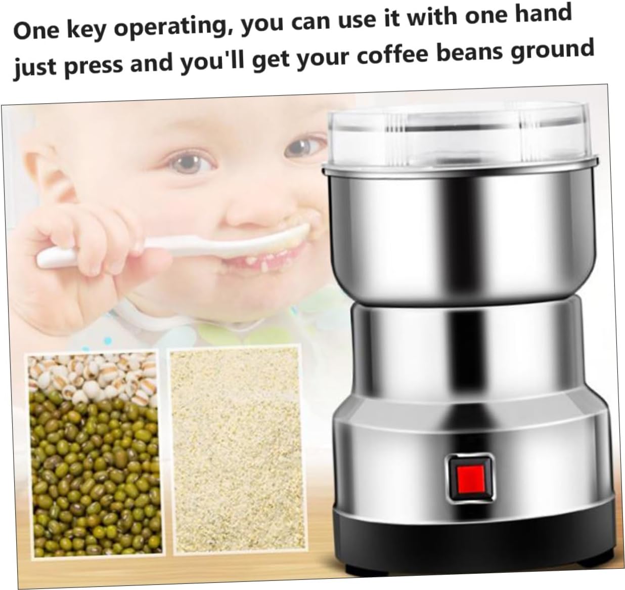 BESTYASH Stainless Steel Household Grinding Machine for Spices and Grains Ultra-Fine Powder Mill Compact Design for Home Use Silver