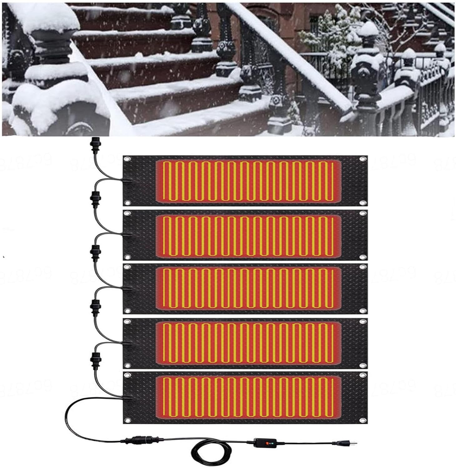 Outdoor Heated Mat New Model Waterproof Anti Slip Design,with Power Cord Electric Snow Melting Mats Rapid Heating and Constant Temperature, for Stairs Doorways Staircases,5Pcs
