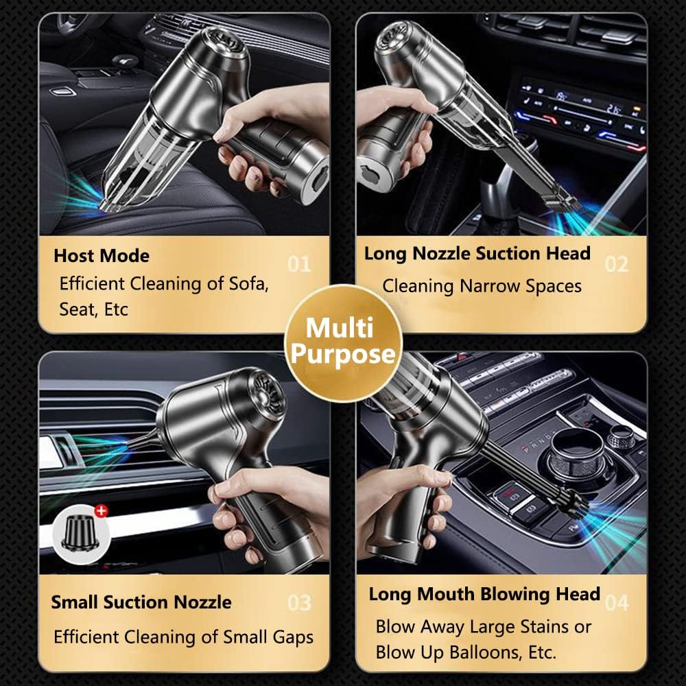 Handheld Vacuum and Blower Cordless, 12000pa Strong Suction 120W High Power Car Vacuum Cleaner and Blower, Portable Rechargeable Car Vacuum Cordless Air Blower for Car, Computer, Pet Hair (G