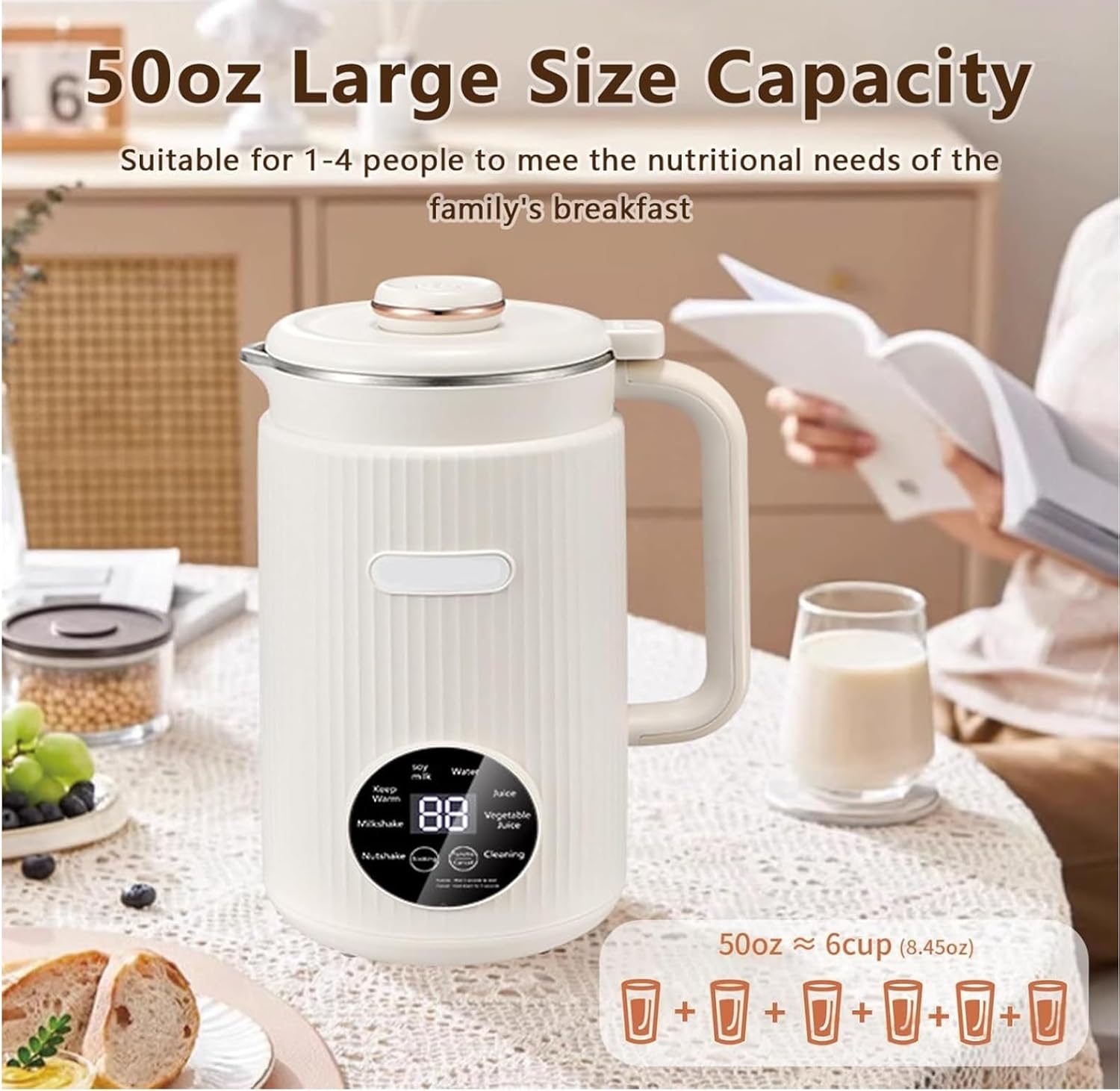 8-in-1 Nut Milk Maker Machine, 50oz Automatic Plant-Based Milk Maker with Delay Start, Keep Warm & Self Cleaning, Stainless Steel Blender for Almond, Oat, Soy & Non-Dairy Drinks(Green)