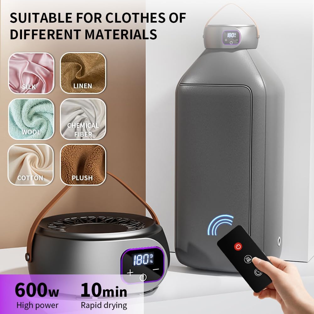 Portable Clothes Dryer, Foldable Dryers for Laundry 360°Effecient Drying ，Small Compact Foldable Electric Drying Machine with Dry Bag for Travel,RV, Home,Apartment