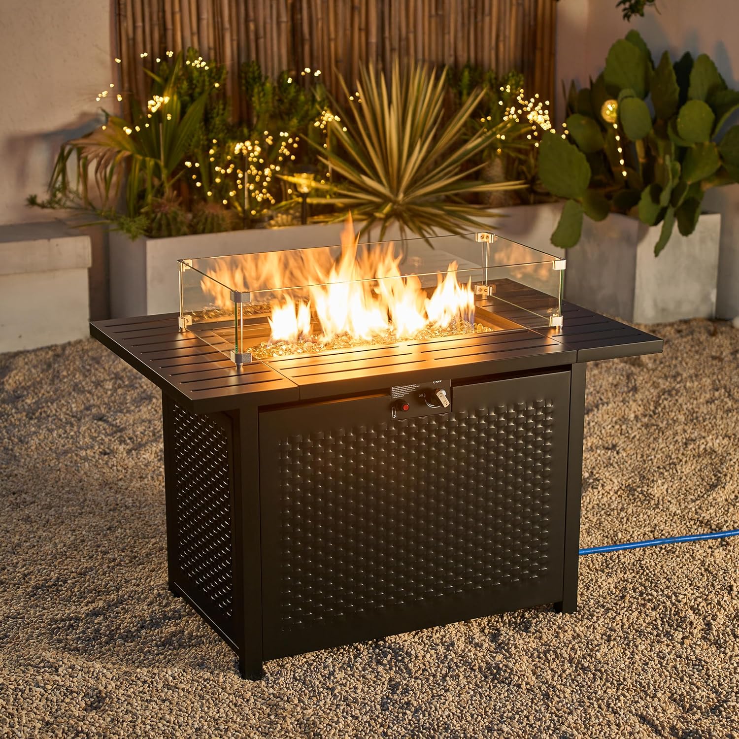 Rectangular Outdoor Propane Gas Fire Pit Table 50,000 BTU Propane with Lava Rock Filler