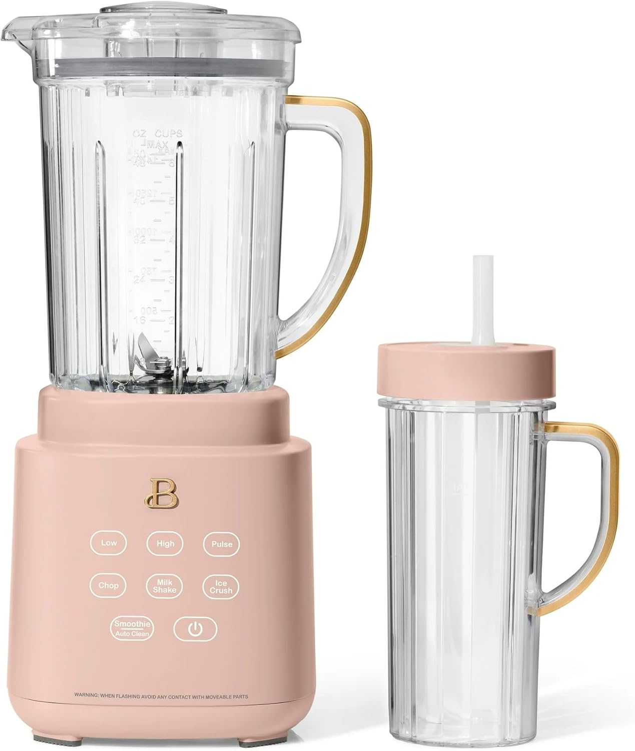 Beautiful PowerExact Blender System with 700W Motor, 50oz Tritan Jar, 20oz Single-Serve Cup, No Drippy Sippy™ Lid, 3 Speeds & 4 Pre-sets by Drew Barrymore (Rose)