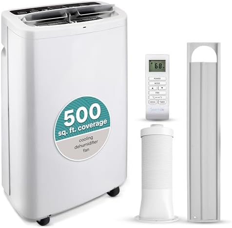 SereneLife Small Air Conditioner Portable 14,000 BTU with Built-in Dehumidifier - Portable AC unit for rooms up to 650 sq ft - Remote Control, Window Mount Exhaust Kit