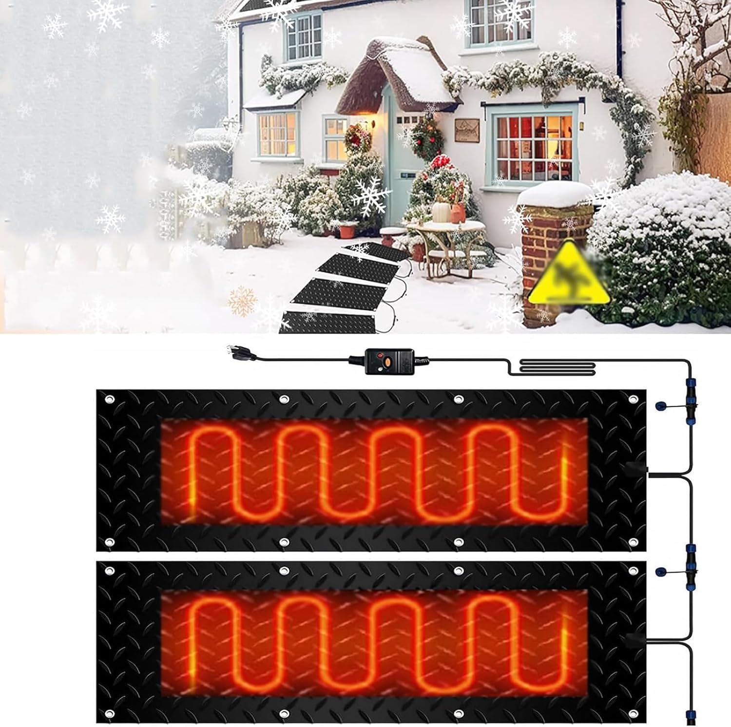 Snow Melting mats, Snow Melting mats Outdoor Driveway, Slip-Proof Heated Snow Melting Mat, w/Power Cord, Slip-Proof Design for Extra Traction, Winter Outdoor Snow Ma,2 Pcs-25.4x120cm/10x48in