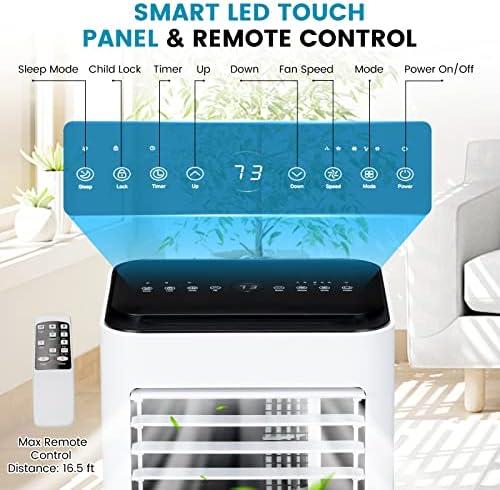 LDAILY Portable Air Conditioner, 10000 BTU 4-in-1 AC Unit Cool, Fan, Dehumidifier with Sleep Mode, 24H Timer, Child Lock, Remote Control & Window Kit for Rooms up to 350 Sq.Ft.