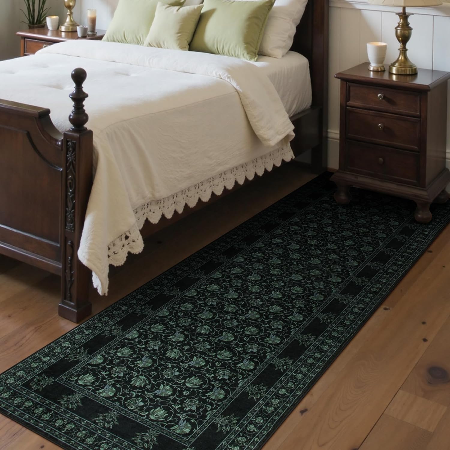 Lahome Black Kitchen Runner 2.5x8, Machine Washable Runners for Hallways, Vintage Floral Carpet Runners for Bedroom Laundry Room High Traffic (2'6