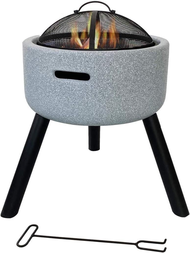 Fire Pits Outdoor Wood Burning Firepits for Outside,Patio Fire Steel BBQ Grill,Heat-Resistant Coating,Stone Texture,Magnesium Oxide Material with Cover BBQ Cooking for Outside Camping