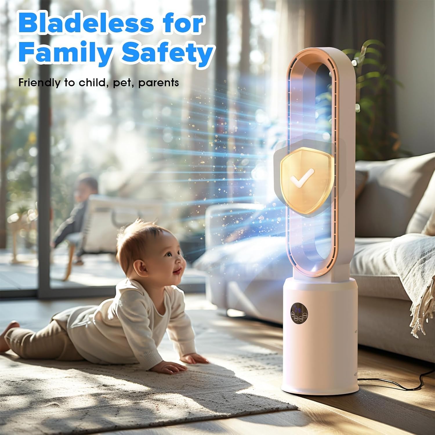 Bladeless Tower Fan with Remote, Air Circulator Cooling Fan for Indoor Use, 24 Speeds Settings, 12 Timer, Quiet Oscillating Fan for Home Bedroom, Retro Gold