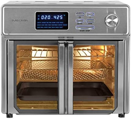 Kalorik 26 QT Digital Maxx Air Fryer Oven with 7 Accessories, Roaster, Broiler, Rotisserie, Dehydrator, Oven, Toaster, Pizza Oven and Slow Cooker. Includes Cookbook. Sears up to 500⁰F. Extra Large Capacity, All in One Appliance. Stainless Steel. AFO