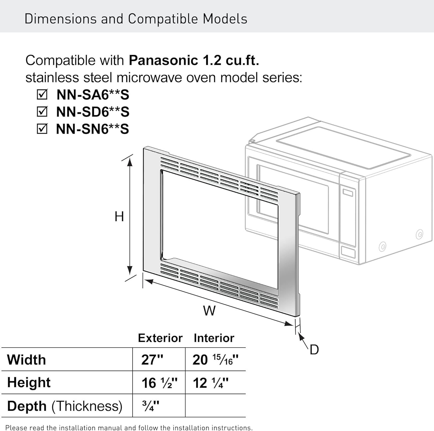Panasonic NN-TK621SS 27-inch Trim Kit for 1.2 cu ft Microwave Ovens, 1.2cft, Stainless Steel