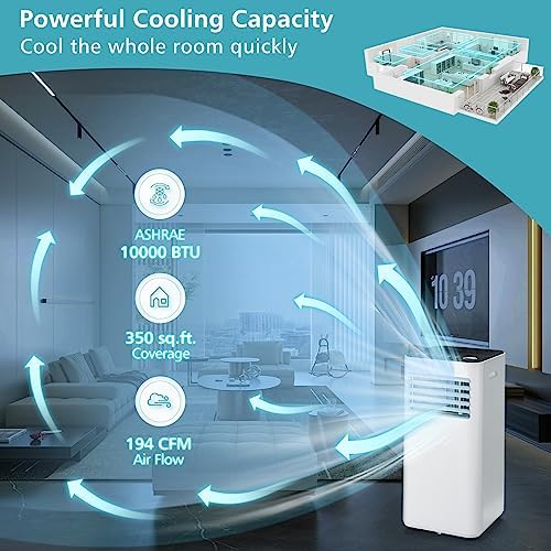 GOFLAME 10000BTU Portable Air Conditioner, AC Cooling Unit with Fan & Dehumidifier, 24H Timer, LED Display, Remote Control, Cool Rooms up to 350 Sq.Ft, Freestanding AC for Living Room, White