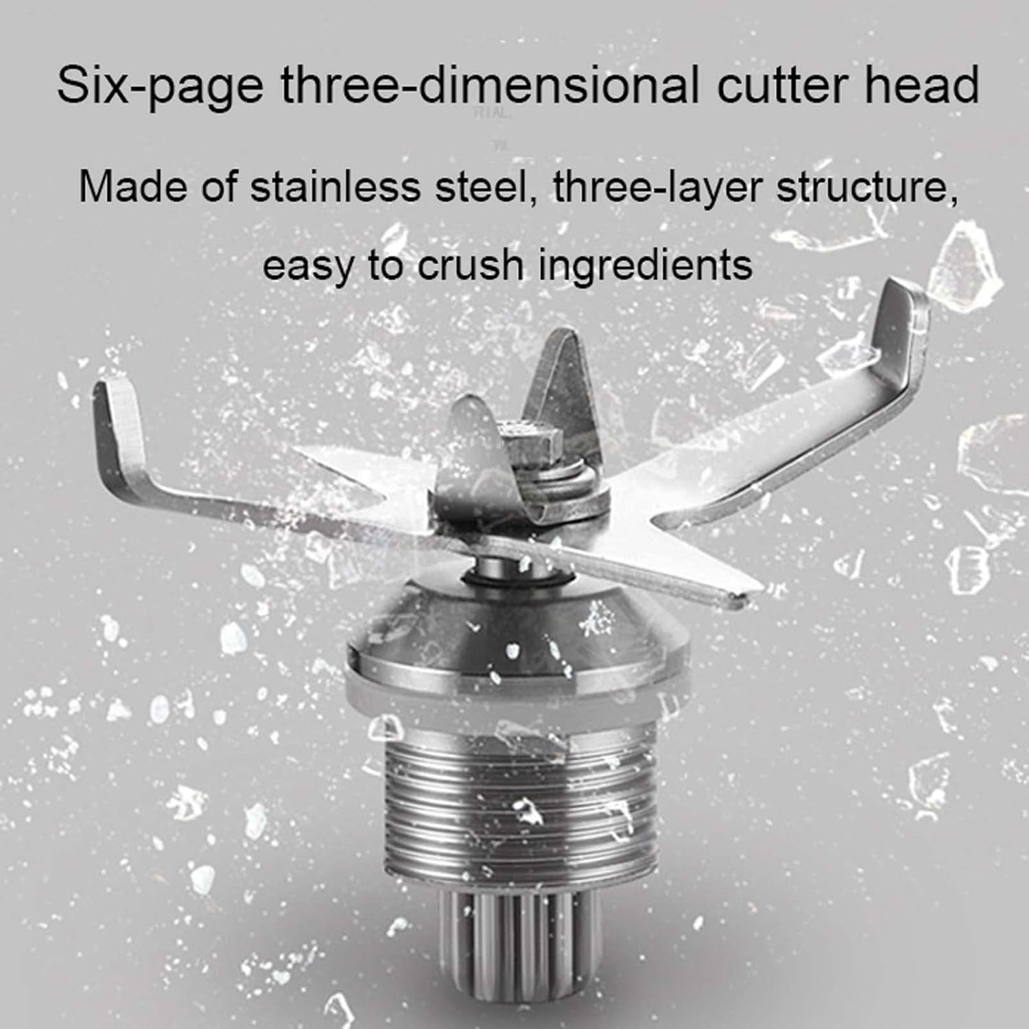 Ice Crusher with Full Sound Enclosure Shield, High-Speed Countertop Blender for Home and Commercial, 6 Cutter Heads Multifunctional Ice Maker