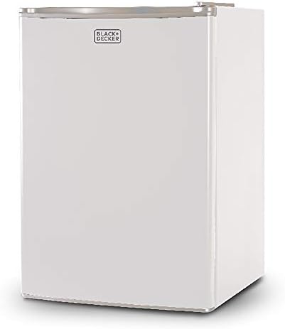 BLACK+DECKER BCRK25W Compact Refrigerator Energy Star Single Door Mini Fridge with Freezer, 2.5 Cubic Ft., White & COMFEE' EM720CPL-PM Countertop Microwave Oven with Sound On/Off, ECO Mode and Easy