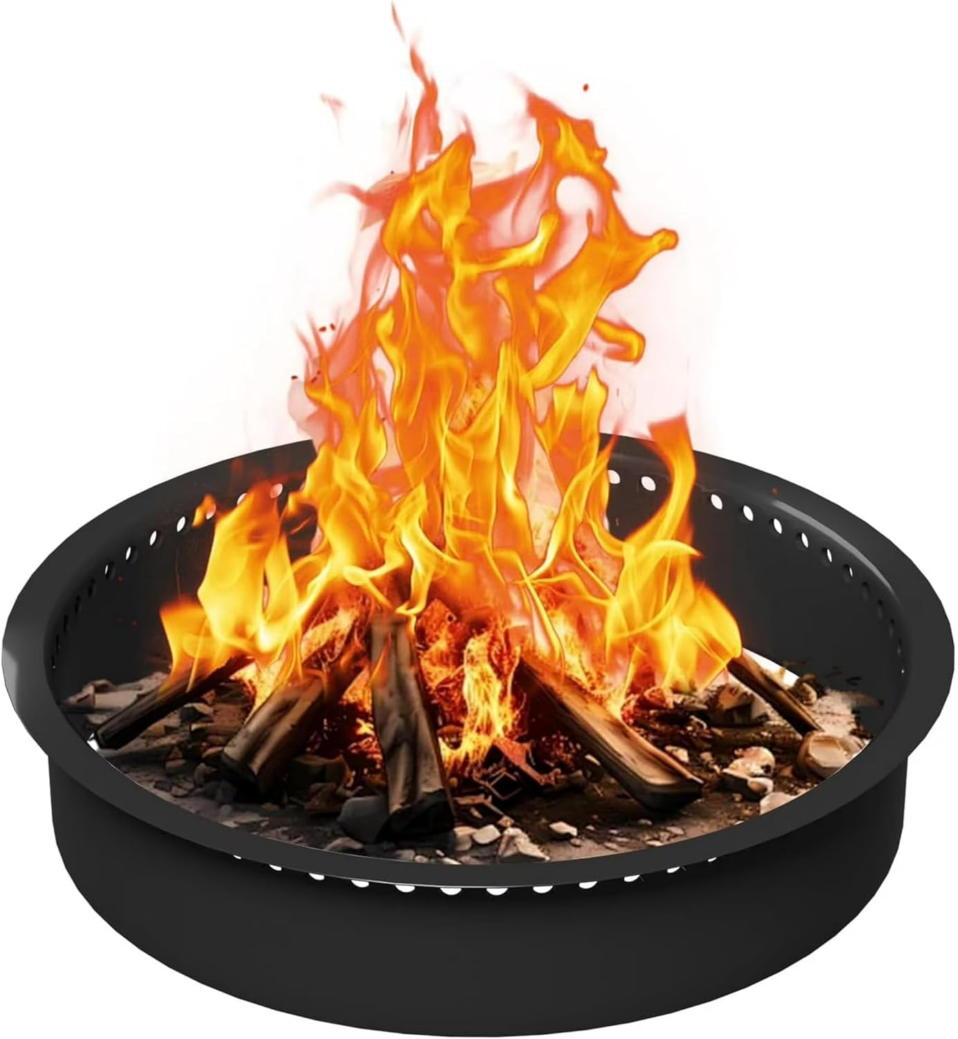 48 Inch Smokeless Fire Pit, Made of Carbon Steel, Outdoor Round Garden Fire Pit with Ventilation Holes, DIY Campfire Ring, Suitable for Burning Firewood